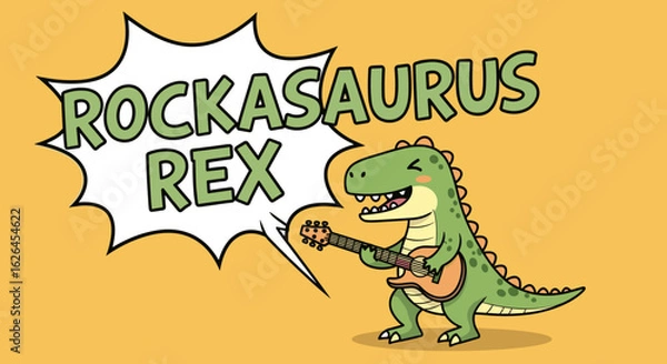 Fototapeta Rockasaurus Rex a Fun Dinosaur Playing Guitar and Singing
