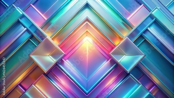 Fototapeta Abstract Iridescent Geometric Pattern with Vibrant Hues and a Central Light Source
