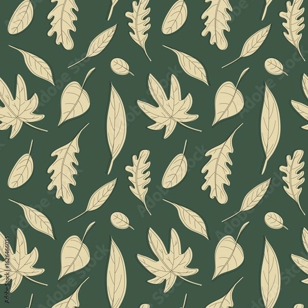 Fototapeta Autumn Leaf Seamless Pattern with Hand Drawn Foliage