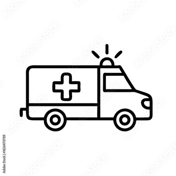 Fototapeta Line art illustration of ambulance with flashing lights  