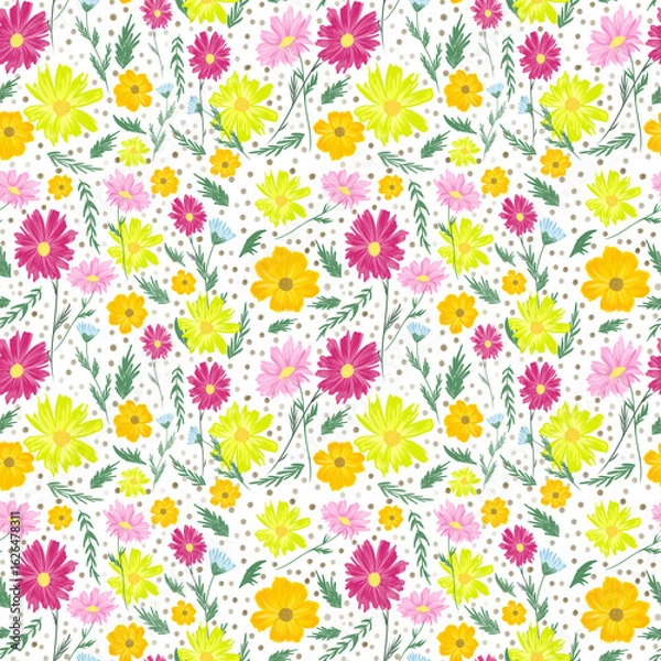 Fototapeta Spring Garden Wildflowers Seamless Pattern