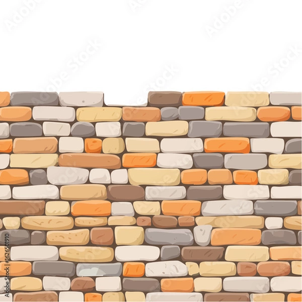Obraz Cartoon brick wall background with missing stones, cartoon masonry texture
