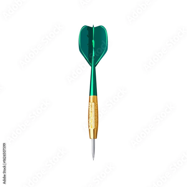 Obraz Isolated dart with turquoise flight and golden barrel on black backdrop for game concepts.