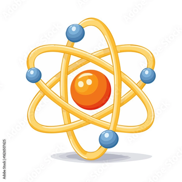 Obraz Cartoon Atom Model with Orbiting Electrons and Nucleus Illustration