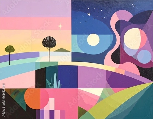 Obraz Day & Night Symphony: Abstract Geometric Harmony