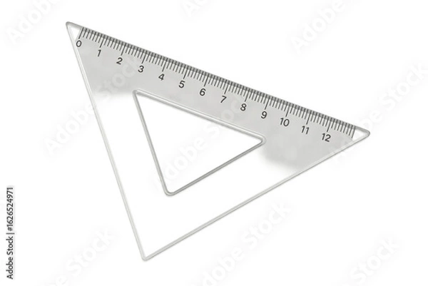 Fototapeta Transparent triangular ruler lying on a checkered background