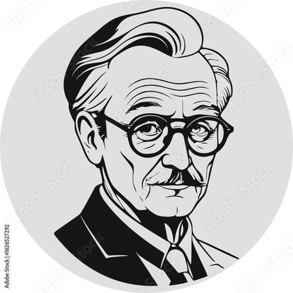 Fototapeta A portrait of Intellectual: A distinguished elder with glasses, mustache, and neat hairstyle is captured in a striking monochromatic portrait, a testament to wisdom.