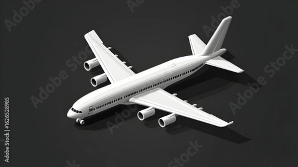 Obraz White Pixel Art Style Airplane Isolated on Dark Background Passenger Plane in Isometric View for Travel Concepts and Aviation Theme