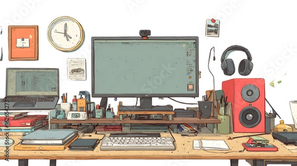 Fototapeta Cartoon vector of a cheerful boy performing a variety of dynamic and expressive actions, great visual asset for motion design or child-themed branding.