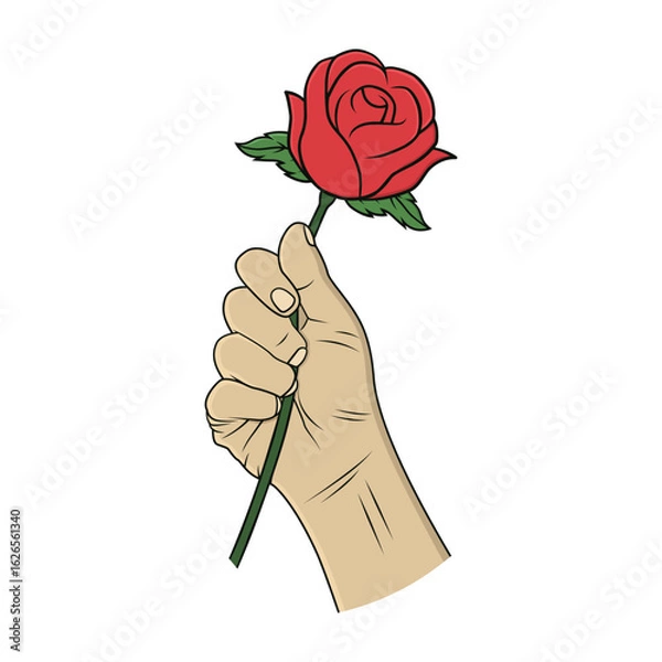 Obraz Hand holding a rose flower. Vector design