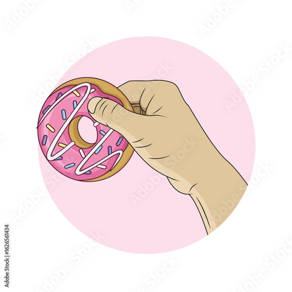Obraz Hand holding donut. Vector illustration