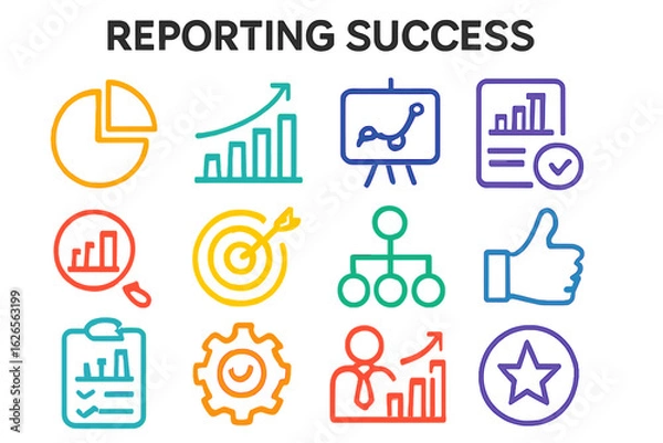 Fototapeta Reporting success icons in colorful flat style for business use reporting success diagram