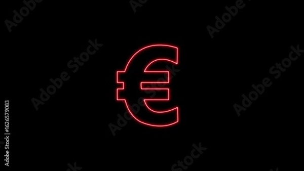 Obraz Red Neon Euro Symbol on Black Background currency money