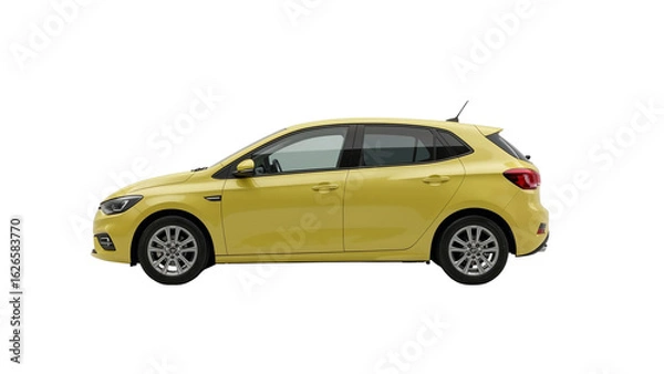 Fototapeta Radiant yellow hatchback showcasing modern automotive design with aerodynamic styling on