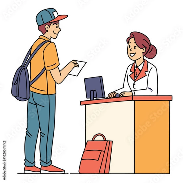 Obraz Customer service interaction at a reception desk