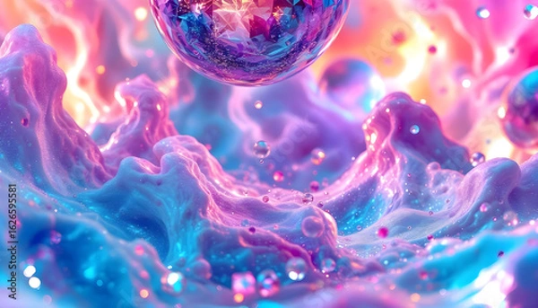 Obraz Mesmerizing abstract swirls of vibrant pink and blue with shimmering crystal orb