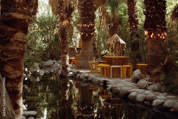 Obraz Palm oasis bar with water reflection