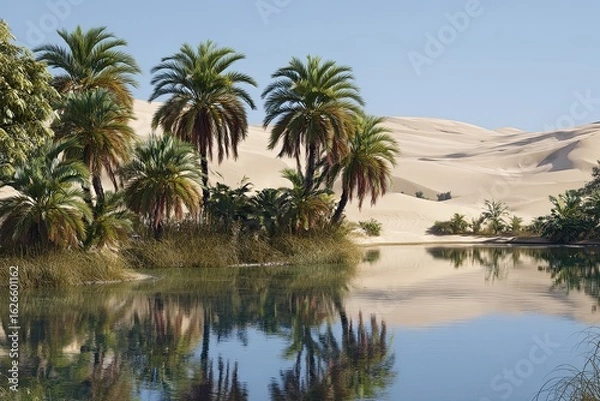 Obraz Tranquil oasis reflecting desert palms