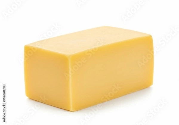 Obraz Block of cheddar cheese, smooth surface, isolated on white background, studio shot