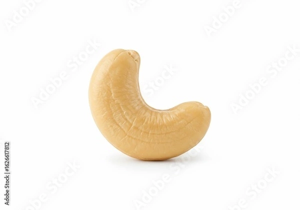 Obraz Single cashew nut, creamy texture, isolated on a clean white background