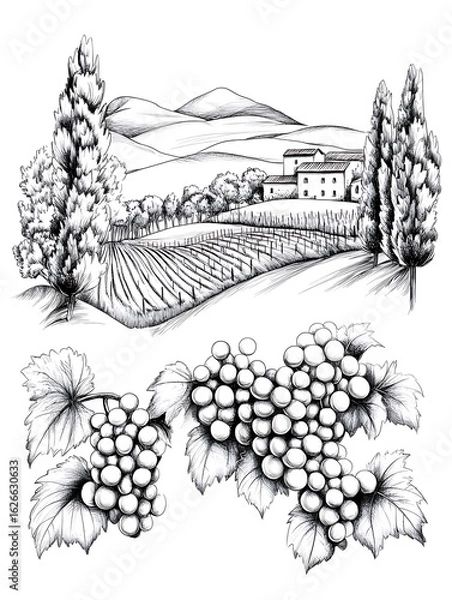 Fototapeta 丘陵の葡萄園