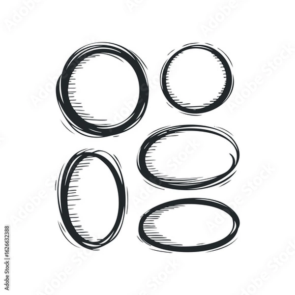 Fototapeta Various Drawn Scribbled Circles and Oval Shapes Isolated on White Background