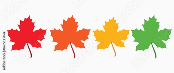 Fototapeta Maple leaf logo. Maple leaf silhouette of colorful maple leaves in varying shades of red, orange ,green, yellow arranged symmetrically on a white background.