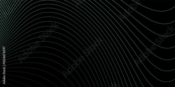 Fototapeta Abstract background with waves for banner. Medium banner size. Vector background with lines. Element for design isolated on black. Black, green and blue. Ocean, night, card