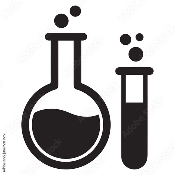Obraz Science Beaker and Test Tube Icon – Black and White Chemistry Illustration