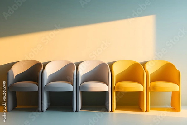 Fototapeta Modern Waiting Area Chairs in Vibrant Colors. AI Generated 