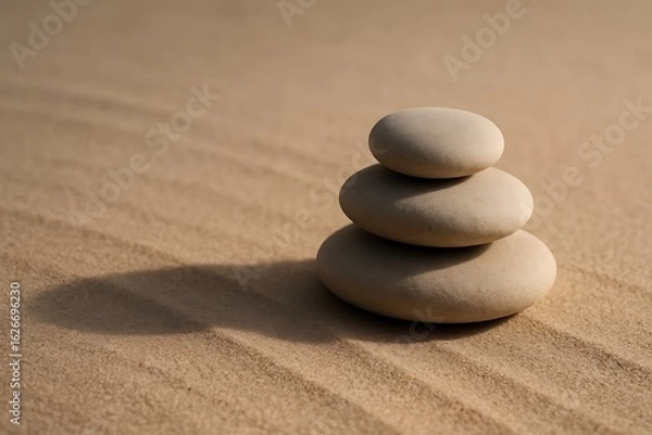 Obraz Zen balance stacked stones on sandy beach with shadow