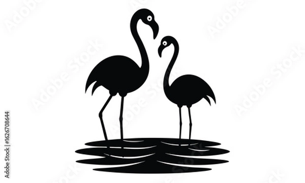 Obraz Two Black Flamingo Silhouettes on White