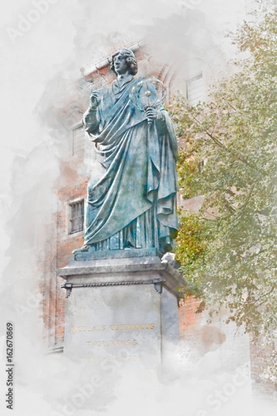 Obraz Monument of Nicolaus Copernicus in Torun, digital watercolor illustration
