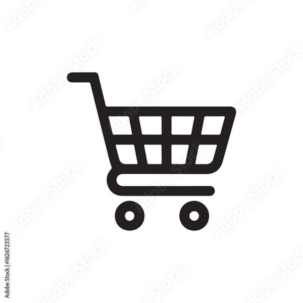 Fototapeta Black shopping cart icon with handle and wheels on white background illustration