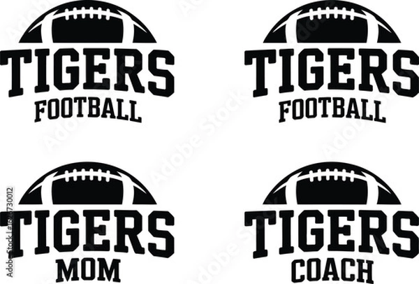 Fototapeta Football - Tigers is a sports team design that includes text with the team name and a football graphic. Great for Tigers t-shirts, mugs, advertising and promotions for teams or schools.