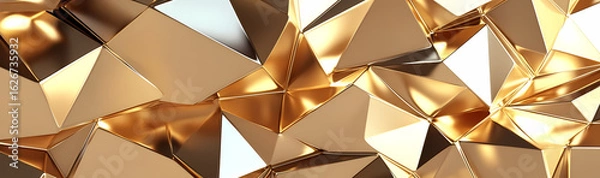 Obraz Geometric Faceted Abstract Background in Metallic Gold with Sharp Edges and Reflective Surfaces