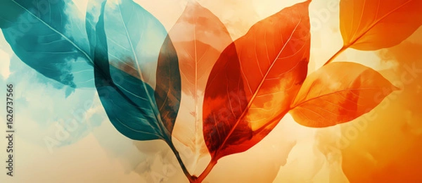 Obraz Autumnal Leaves A Vibrant Display of Blue and Orange Foliage