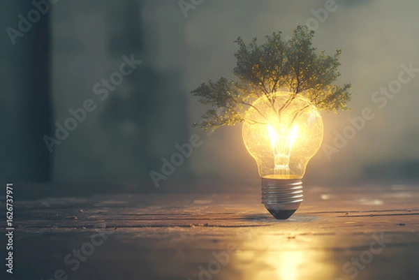 Obraz Sustainable Innovation A Lightbulb Moment with a Growing Tree Inside