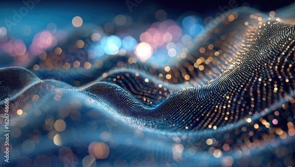 Fototapeta Abstract digital waves with glittering particles