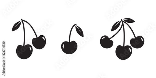 Fototapeta cherry fruit icon set, cherry silhouette vector. Cherry fruit icon. black color cherry vector illustration.