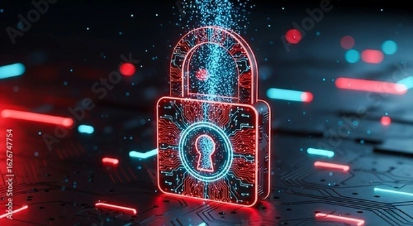 Fototapeta Cybersecurity digital lock technology security system data protection privacy internet safety network 100 char