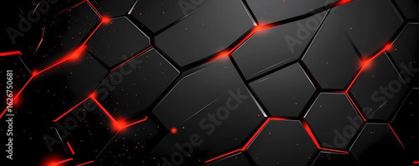 Obraz Abstract Dark Hexagonal Surface with Red Glow