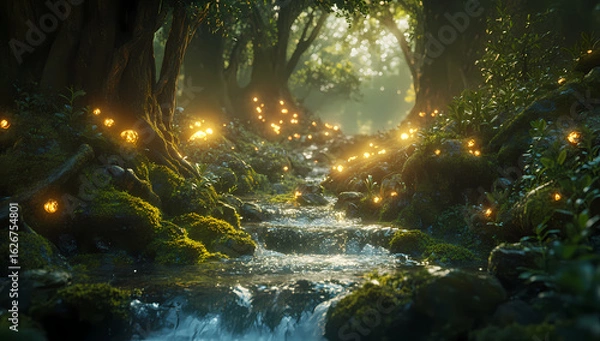 Obraz Enchanted Forest Stream Magical Nature Scene