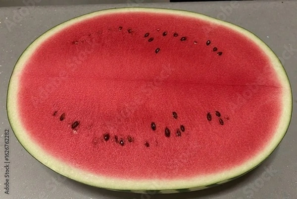 Fototapeta Whole and slice of ripe watermelon, heap of watermelon slices as background