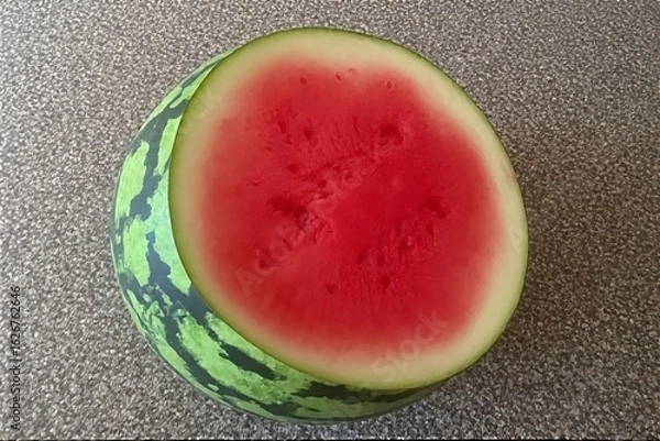 Fototapeta Whole and slice of ripe watermelon, heap of watermelon slices as background