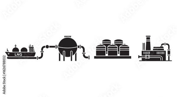 Fototapeta Liquefied natural gas lng import and export process silhouette