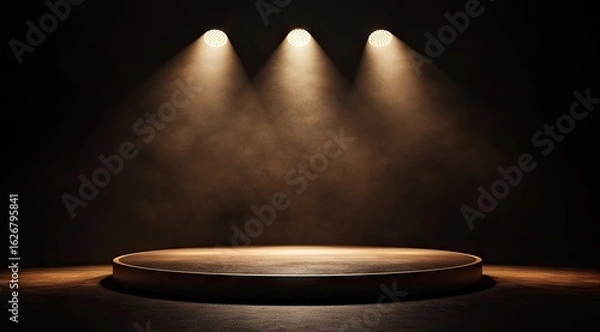 Obraz Empty round stage lit by spotlights (1)