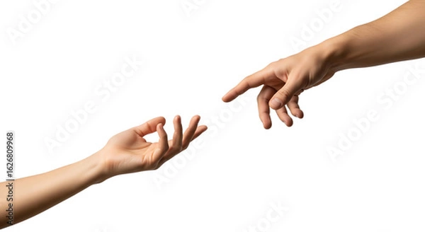 Fototapeta Two hands reaching for each other in a gesture. Isolated on transparent background, png