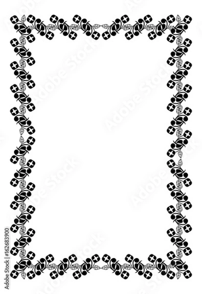 Obraz Black and white silhouette frame with decorative flowers. Vector clip art.