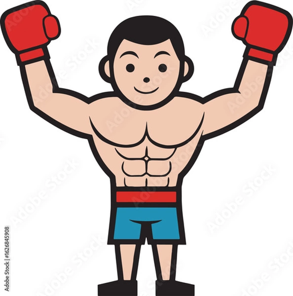 Fototapeta Minimalist cartoon boxer character with gloves raised. A fun and energetic design for sports-themed games or youth programs.